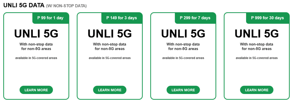 Smart Philippines Unli 5G Data (with non-stop data) Plans