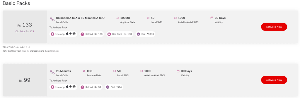 Airtel Sri Lanka Basic Plans