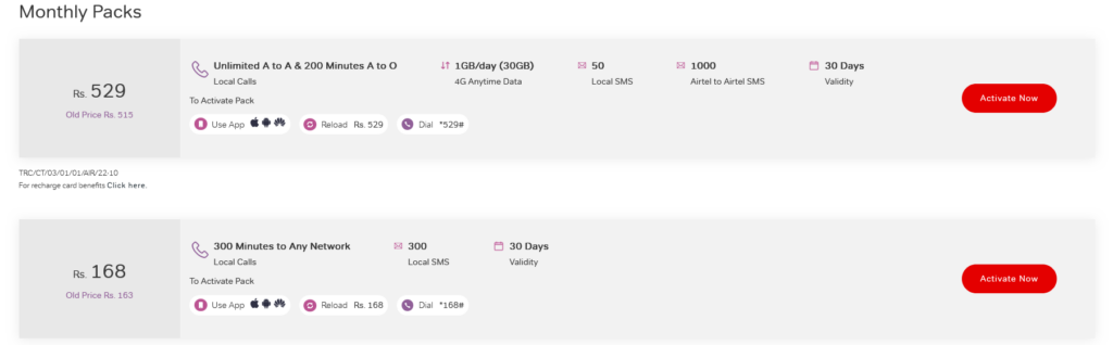 Airtel Sri Lanka Monthly Plans