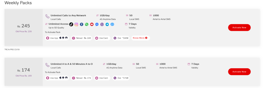 Airtel Sri Lanka Weekly Plans