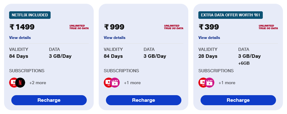 Jio India 3 GB day Prepaid Plans