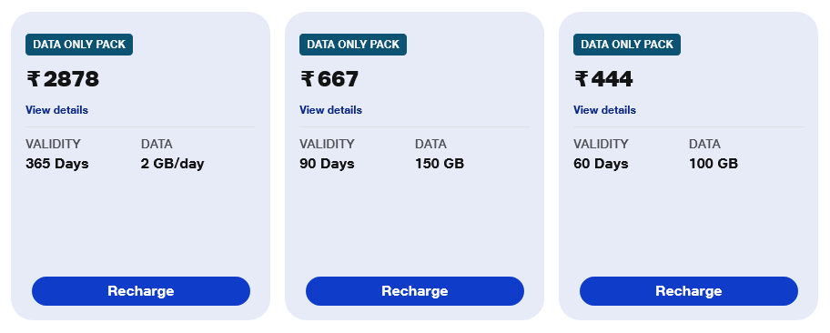 Jio India Data Prepaid Packs