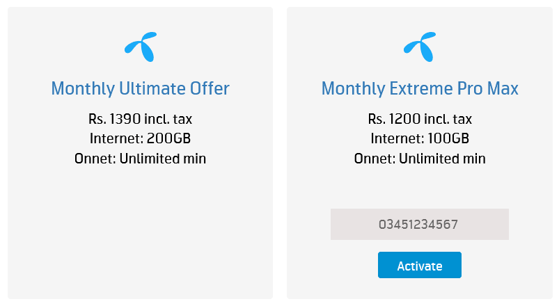 Telenor Pakistan Internet Offers Plan