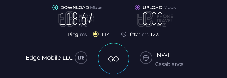 Airalo Choukran Morocco Speed Test at Casablanca McDonald's @ Bouznika (118.67 Mbps)