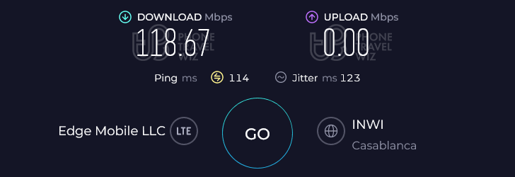 Airalo Choukran Morocco Speed Test at Casablanca McDonald's @ Bouznika (118.67 Mbps)