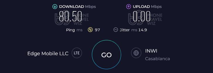 Airalo Choukran Morocco Speed Test at Casablanca Mohammed V International Airport Arrivals Hall (80.50 Mbps)