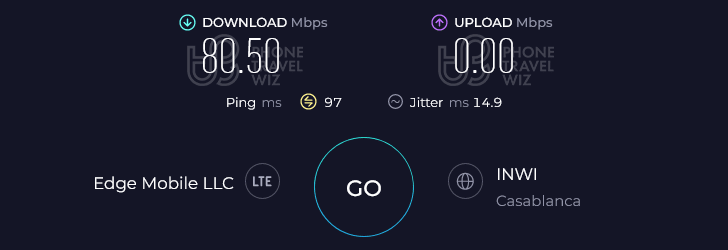 Airalo Choukran Morocco Speed Test at Casablanca Mohammed V International Airport Arrivals Hall (80.50 Mbps)