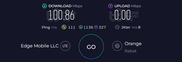 Airalo Choukran Morocco Speed Test at Casablanca Phare el Hank (100.86 Mbps)