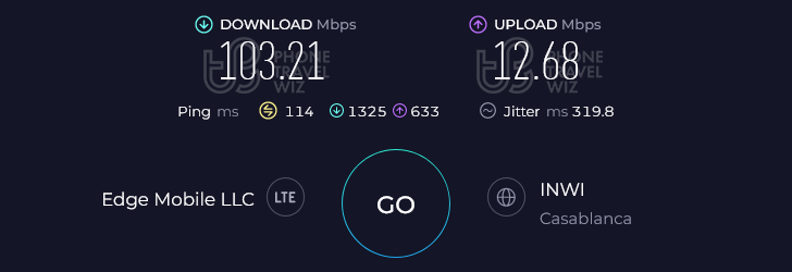 Airalo Choukran Morocco Speed Test at Settat Afriquia Aire de Repos (103.21 Mbps)
