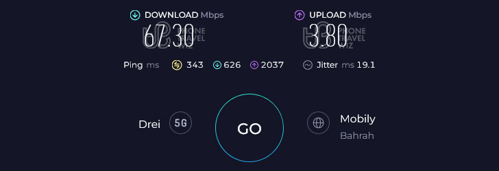 Airalo Discover Saudi Arabia Speed Test at King Abdulaziz International Airport Immigration & Baggage Claim (67.30 Mbps)