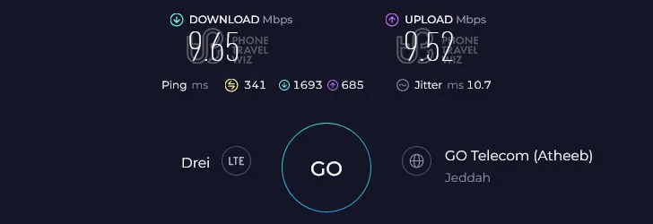 Airalo Discover in Saudi Arabia Speed Test at Albaik Nahdat at Talif (9.65 Mbps)