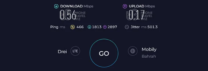 Airalo Discover in Saudi Arabia Speed Test at King Abdulaziz International Airport Arrivals Hall (0.56 Mbps)