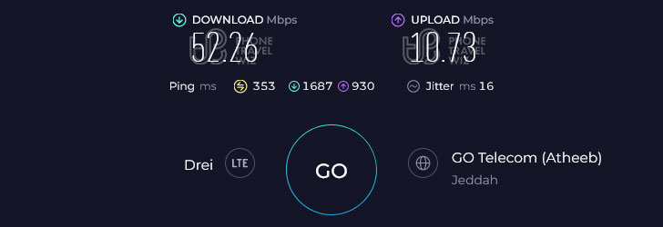 Airalo Discover in Saudi Arabia Speed Test at Novotel Jeddah Tahlia (52.26 Mbps)