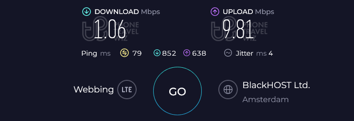 Airalo Eurolink in Spain Speed Test at Málaga-Costa del Sol Airport Arrivals Hall (1.06 Mbps)