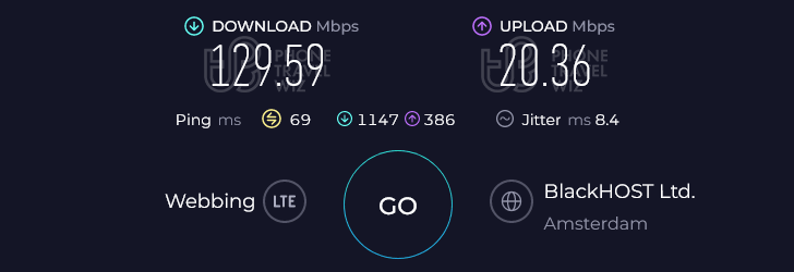 Airalo Eurolink in Spain Speed Test at Parque de Ejercicios (129.59 Mbps)