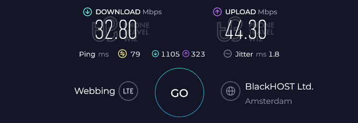 Airalo Eurolink in Spain Speed Test at Parque de Huelin (44.30 Mbps)