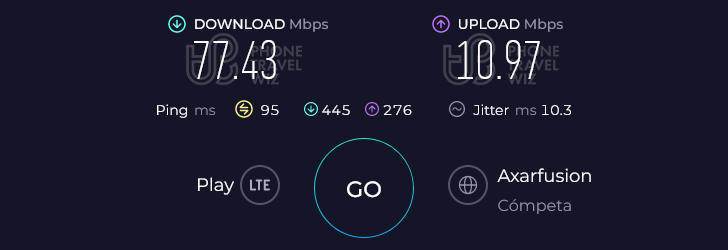 Airalo Guay Mobile Speed Test at Restaurante El Tintero (77.43 Mbps)