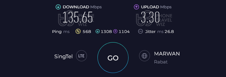 Airalo Menalink in Morocco Speed Test at Casablanca McDonald's @ Bouznika (135.65 Mbps)