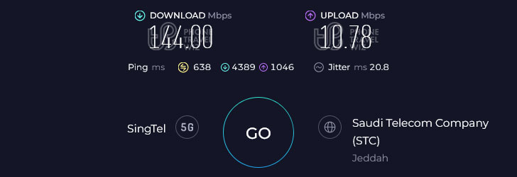 Airalo Middle East in Saudi Arabia Speed Test at Albaik Nahdat at Talif (144 Mbps)