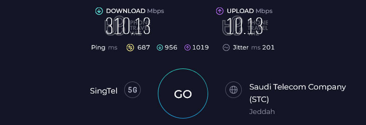 Airalo Middle East in Saudi Arabia Speed Test at Novotel Jeddah Tahlia (310.13 Mbps)
