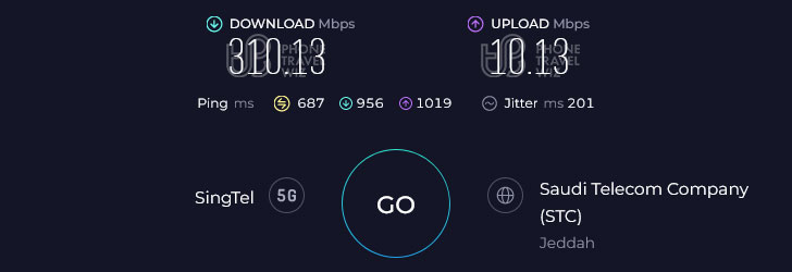 Airalo Middle East in Saudi Arabia Speed Test at Novotel Jeddah Tahlia (310.13 Mbps)