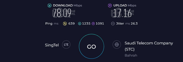 Airalo Middle East in Saudi Arabia Speed Test at Prince Majid Park (78.09 Mbps)