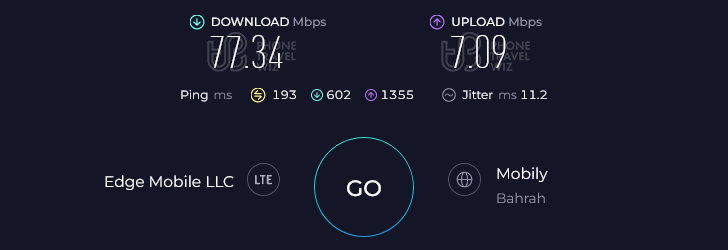 Airalo Red Sand Speed Test at King Abdulaziz International Airport Arrivals Hall (77.34 Mbps)