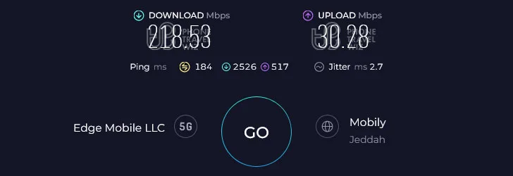 Airalo Saudi Arabia Speed Test at Albaik Nahdat at Talif (218.53 Mbps)