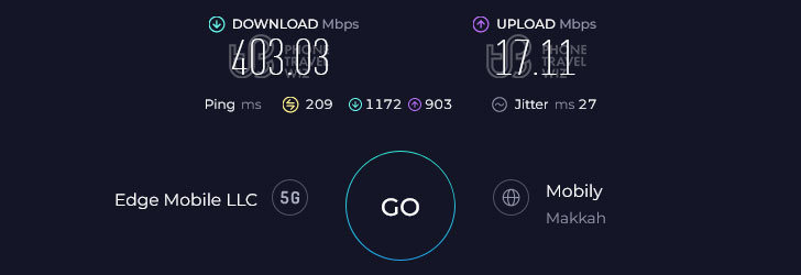 Airalo Saudi Arabia Speed Test at Novotel Jeddah Tahlia (403.03 Mbps)