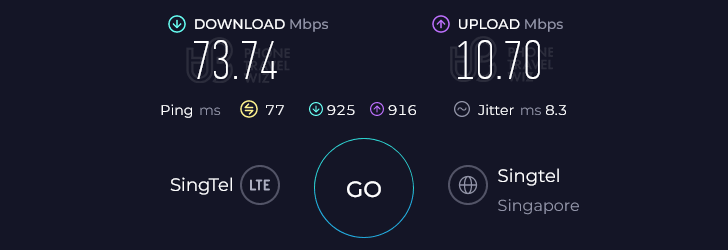 Airalo Xie Xie Speed Test at Q Square Mall (73.74 Mbps)