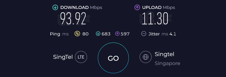 Airalo Xie Xie Speed Test at Xin Zuoying Station (93.92 Mbps)