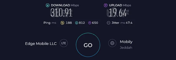 Alosim Saudi Arabia Speed Test at King Abdulaziz International Airport A Gates (310.91 Mbps)