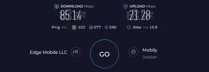 Alosim Saudi Arabia Speed Test at King Abdulaziz International Airport Immigration & Baggage Claim (85.14 Mbps)