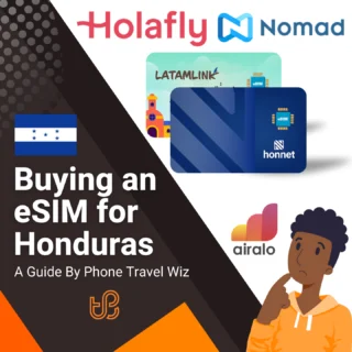 Buying an eSIM for Honduras Guide (logos of Holafly, Nomad, Latamlink, Honnet & Airalo)