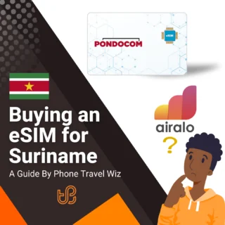 Buying an eSIM for Suriname Guide (logos of Pondocom and Airalo)