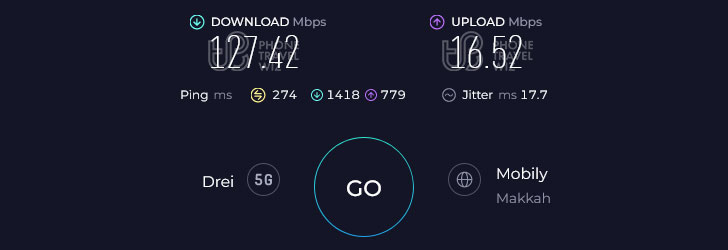 Holafly Saudi Arabia Speed Test at Albaik Nahdat at Talif (127.42 Mbps)