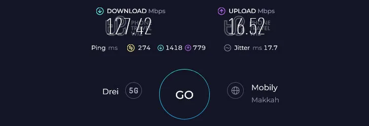 Holafly Saudi Arabia Speed Test at Albaik Nahdat at Talif (127.42 Mbps)