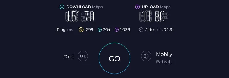 Holafly Saudi Arabia Speed Test at King Abdulaziz International Airport A Gates (151.70 Mbps)