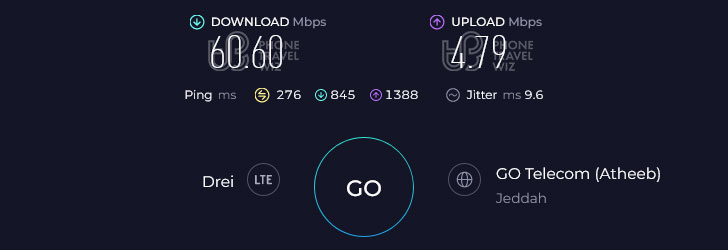 Holafly Saudi Arabia Speed Test at Prince Majid Park (60.60 Mbps)