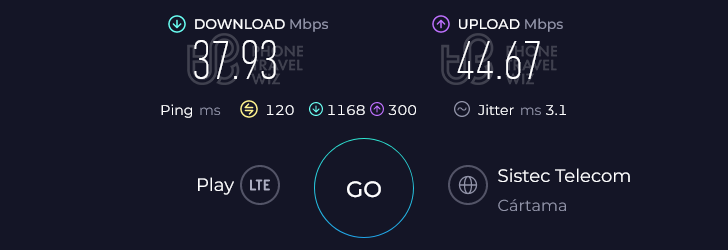Maya Europe in Spain Speed Test at Parque de Huelin (44.67 Mbps)