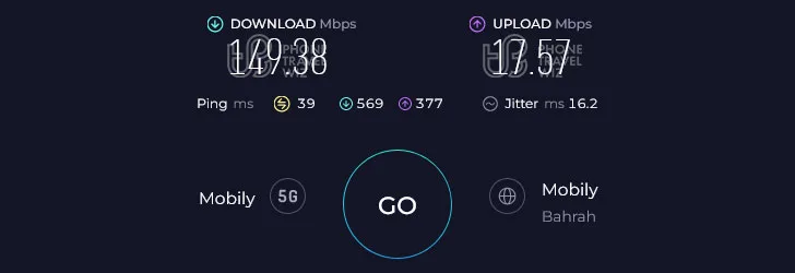 Mobily Saudi Arabia Speed Test at Novotel Jeddah Tahlia (149.38 Mbps)