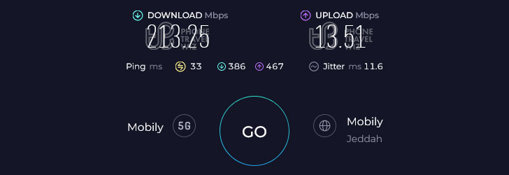 Mobily Saudi Arabia Speed Test at Red Sea Mall (13.51 Mbps)