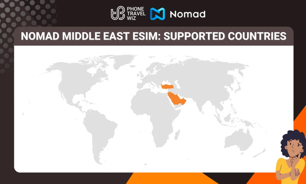 Nomad Middle East eSIM Eligible Countries Map Infographic by Phone Travel Wiz (December 2023 Version)