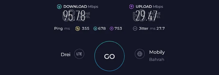 Nomad Middle East in Saudi Arabia Speed Test at Prince Majid Park (95.78 Mbps)