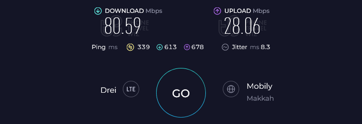 Nomad Speed Test at Prince Majid Park (80.59 Mbps)