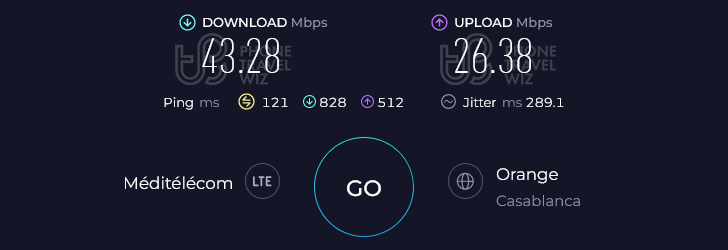 Orange Morocco Speed Test at Casablanca McDonald's @ Bouznika (43.28 Mbps)