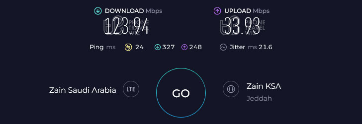 Zain Saudi Arabia Speed Test at Red Sea Mall (33.93 Mbps)