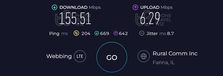 Airalo Americanmex in Canada Speed Test at Alobar (155.51 Mbps)