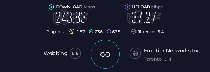 Airalo Americanmex in Canada Speed Test at Spadina Ave at King St West North Side Stop (243.83 Mbps)