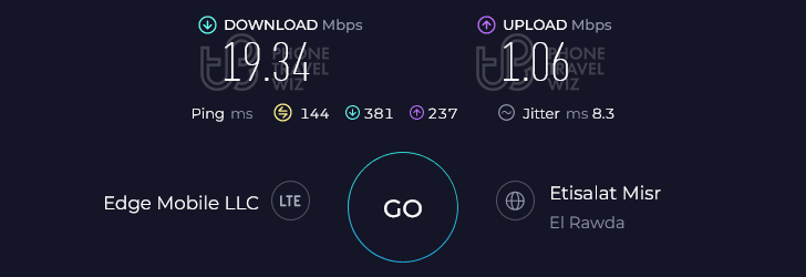 Airalo Giza Mobile Egypt Speed Test at Cairo International Airport Terminal 2 Gate E2 (19.34 Mbps)